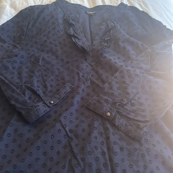 Talbots Midnight Blue Textured Top with Ruffles - Picture 2 of 6
